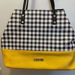 Kenneth Cole Reaction Black & White Checked Bag with Yellow Bottom